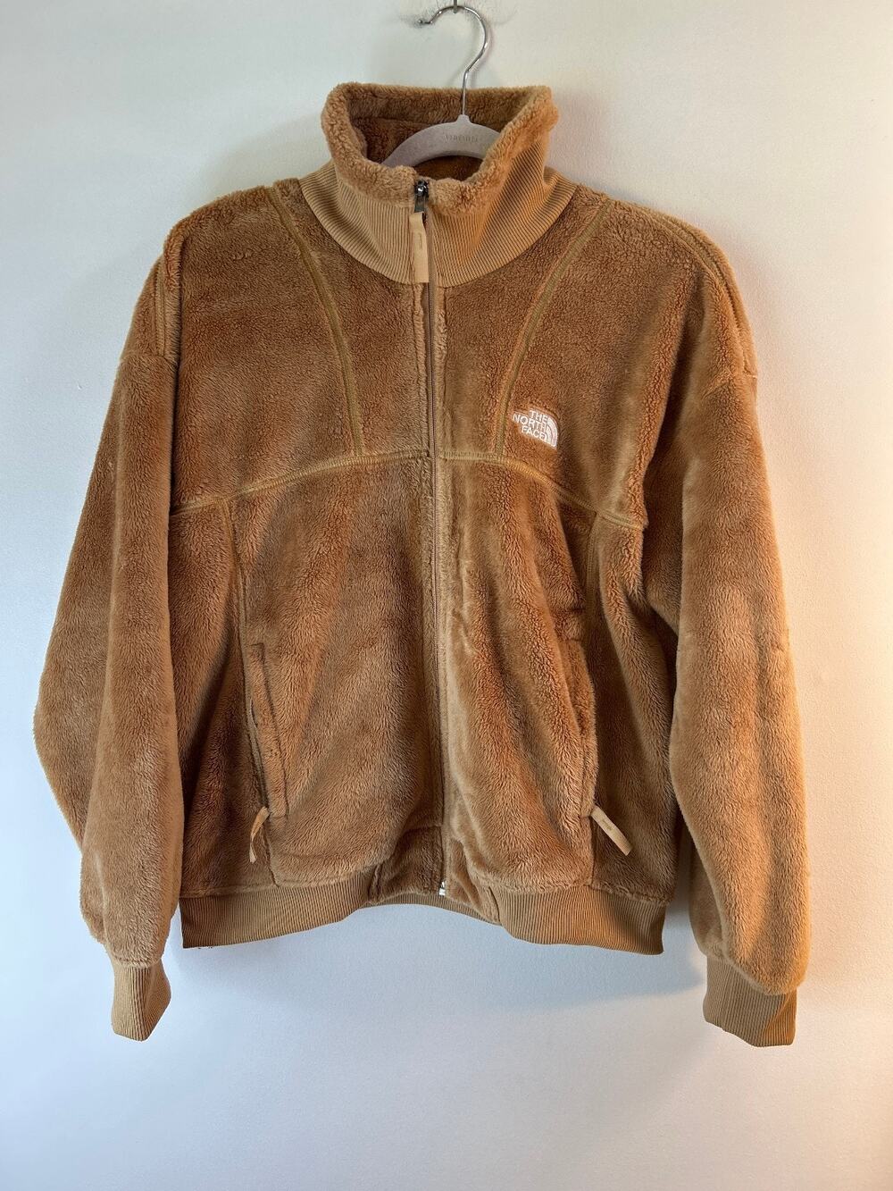 The North Face Womens Osito Lux Jacket Large Tan Full Zip Sherpa Fleece Coat